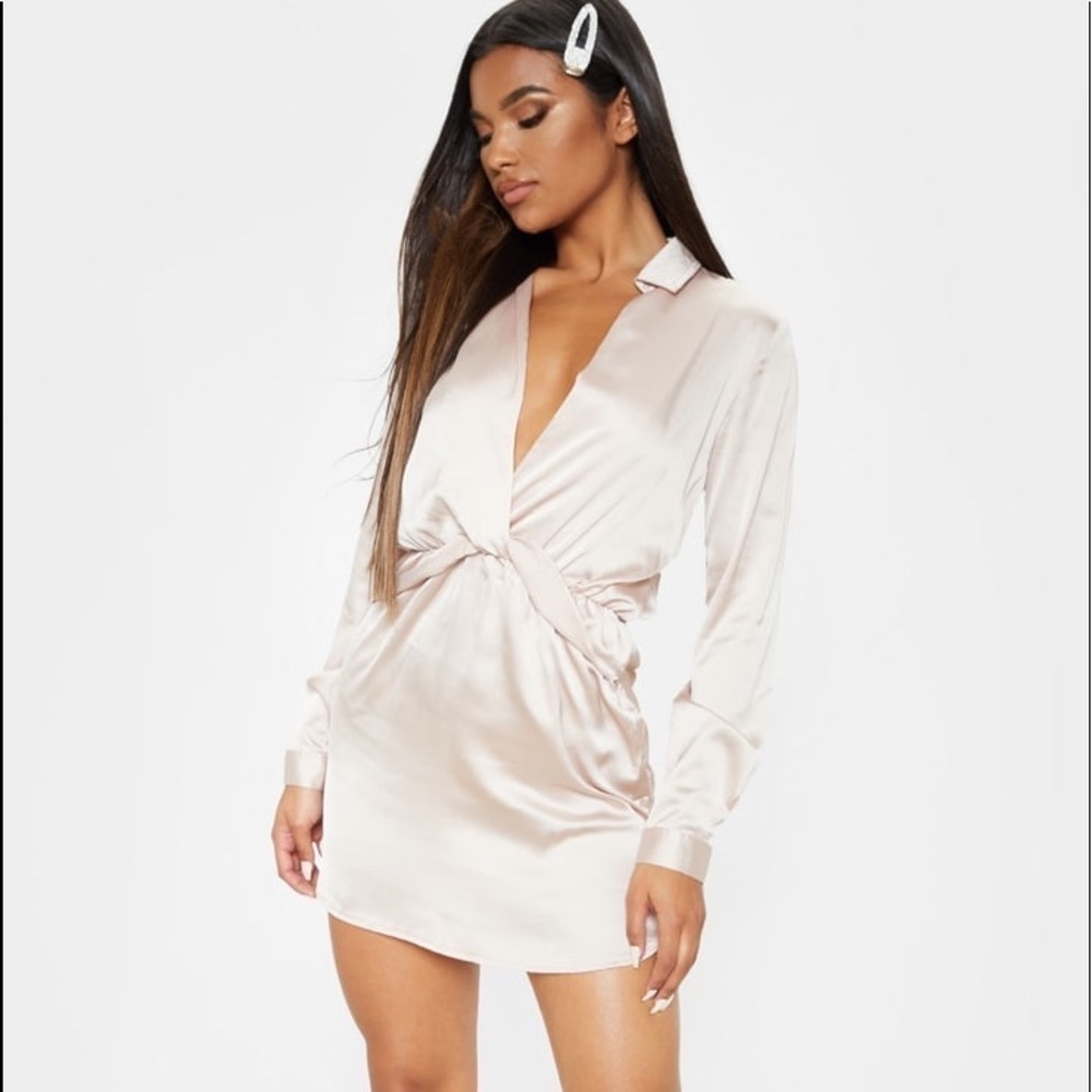PrettyLittleThing, Katalea Champagne Twist-Front Dress,Excellent Cond.,Size 12